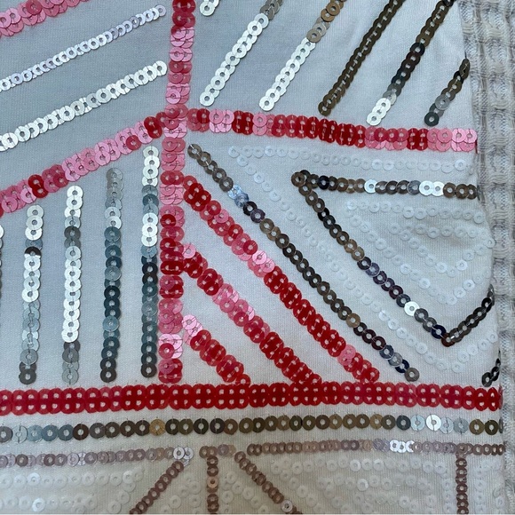 Express Sequin Mini Skirt White Multicolor Geometric Beaded Party Size Small - Picture 8 of 8